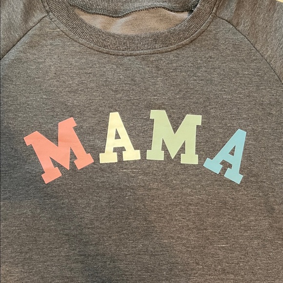 Gray 'MAMA' Crew Neck Sweatshirt in Raglan Style Cotton Blend | Size S Small - Picture 9 of 11